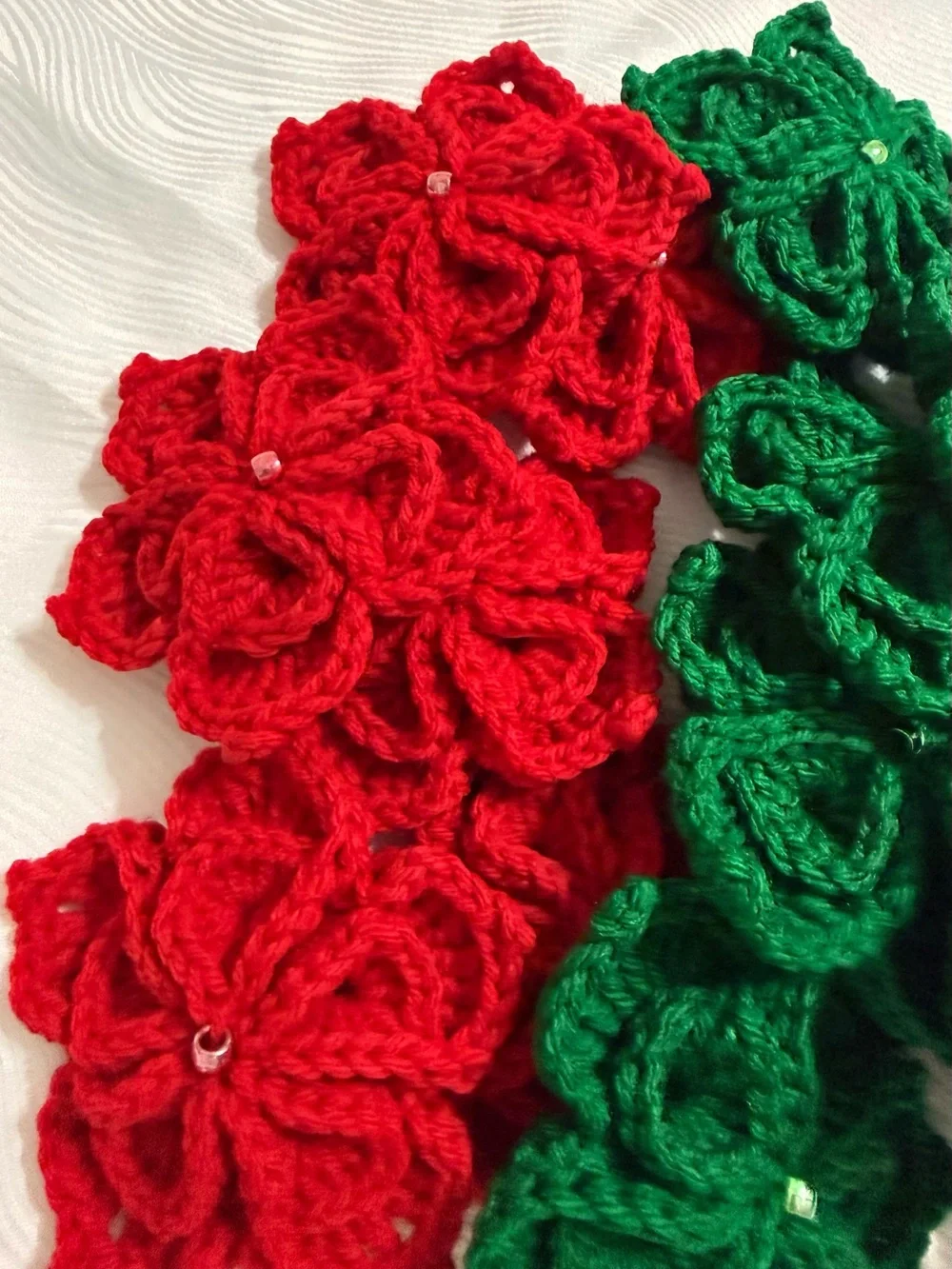 Handmade Red & Green Flowers Crochet set of 12